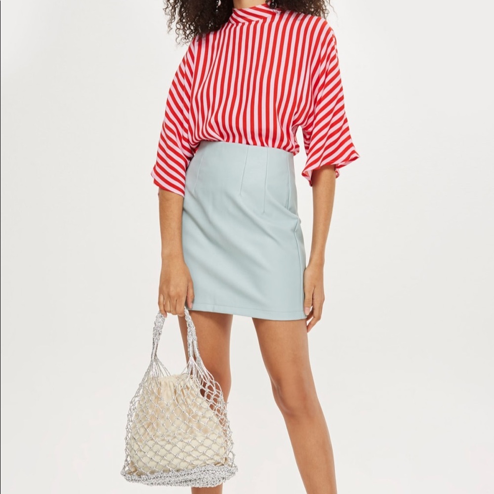 Topshop Faux Leather Mini Skirt (Mint)